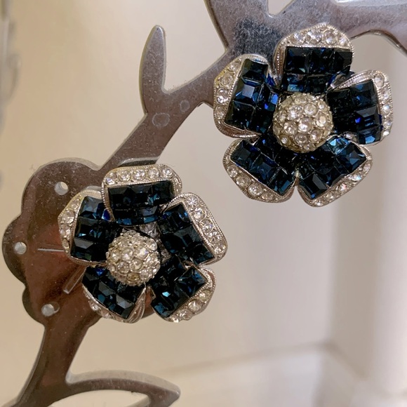Ross Simons Lab Created Blue Sapphire +CZ Clip On Earrings Sterling Silver - Picture 1 of 2